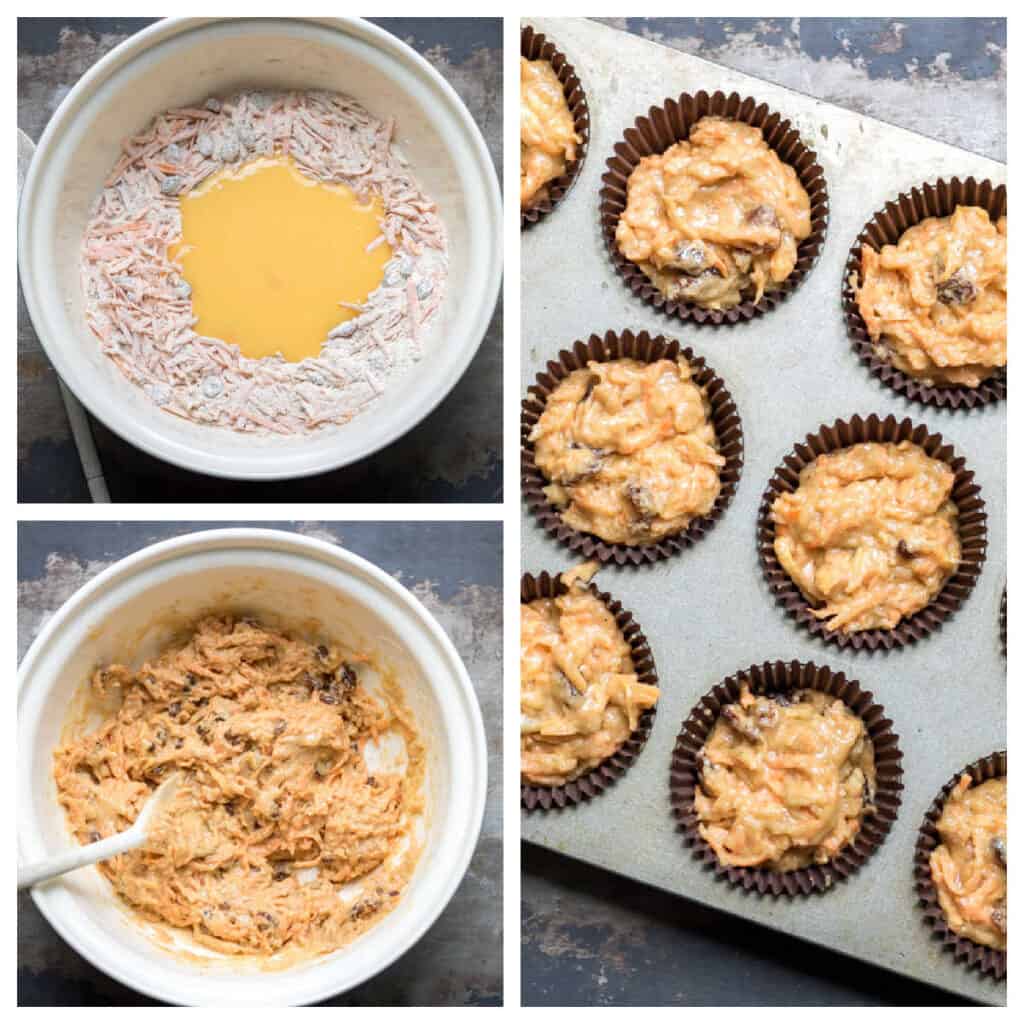 Collage of making muffins.