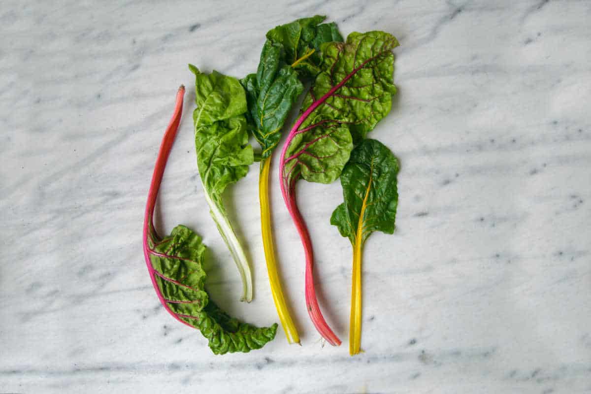 Chard on a marble board.