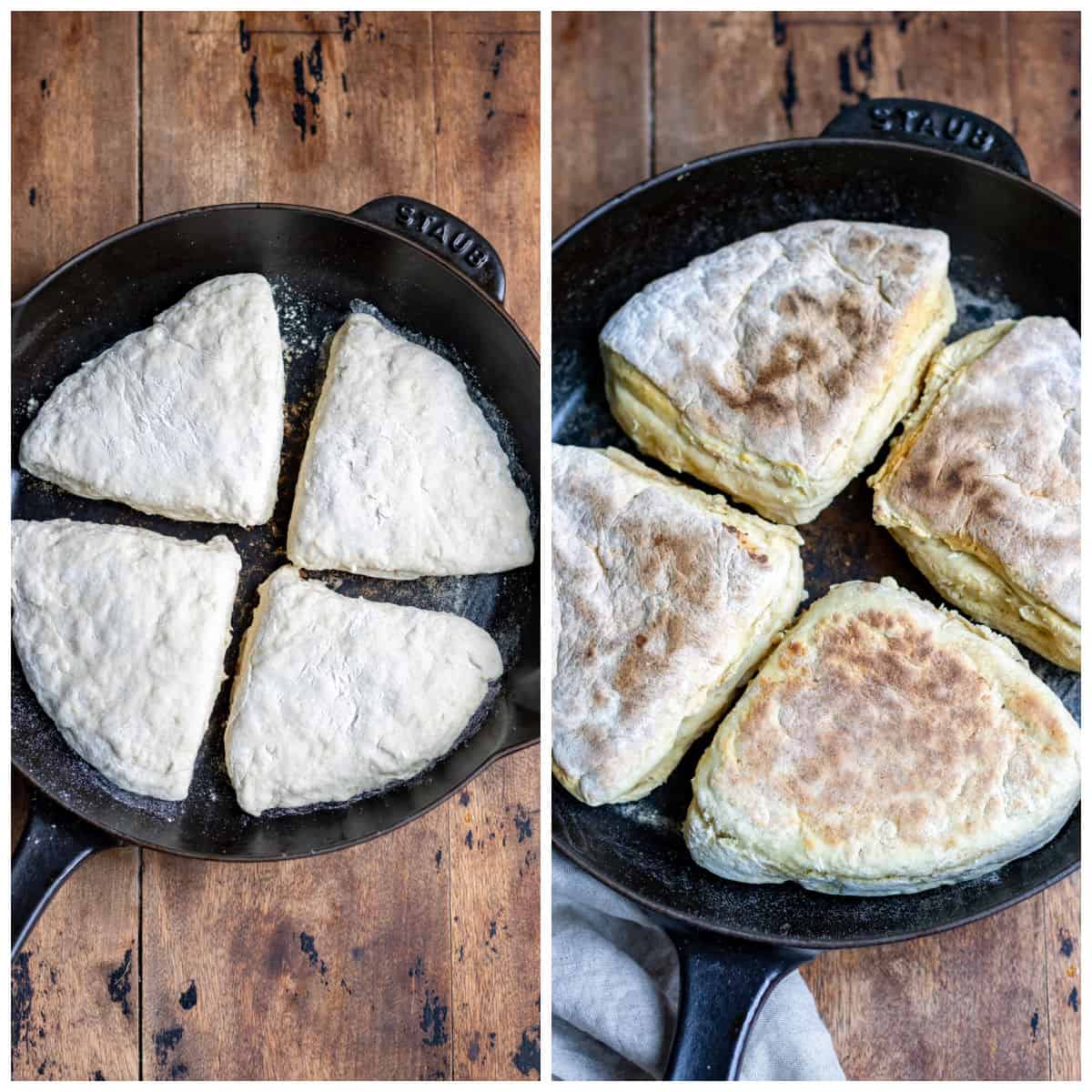 Cooking farls in a skillet.