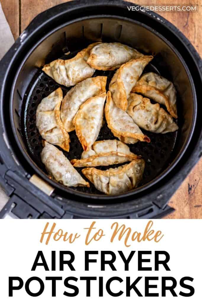 Air Fryer basket with potstickers.