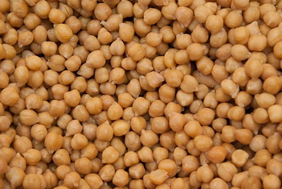 A pile of chickpeas (garbanzo beans).
