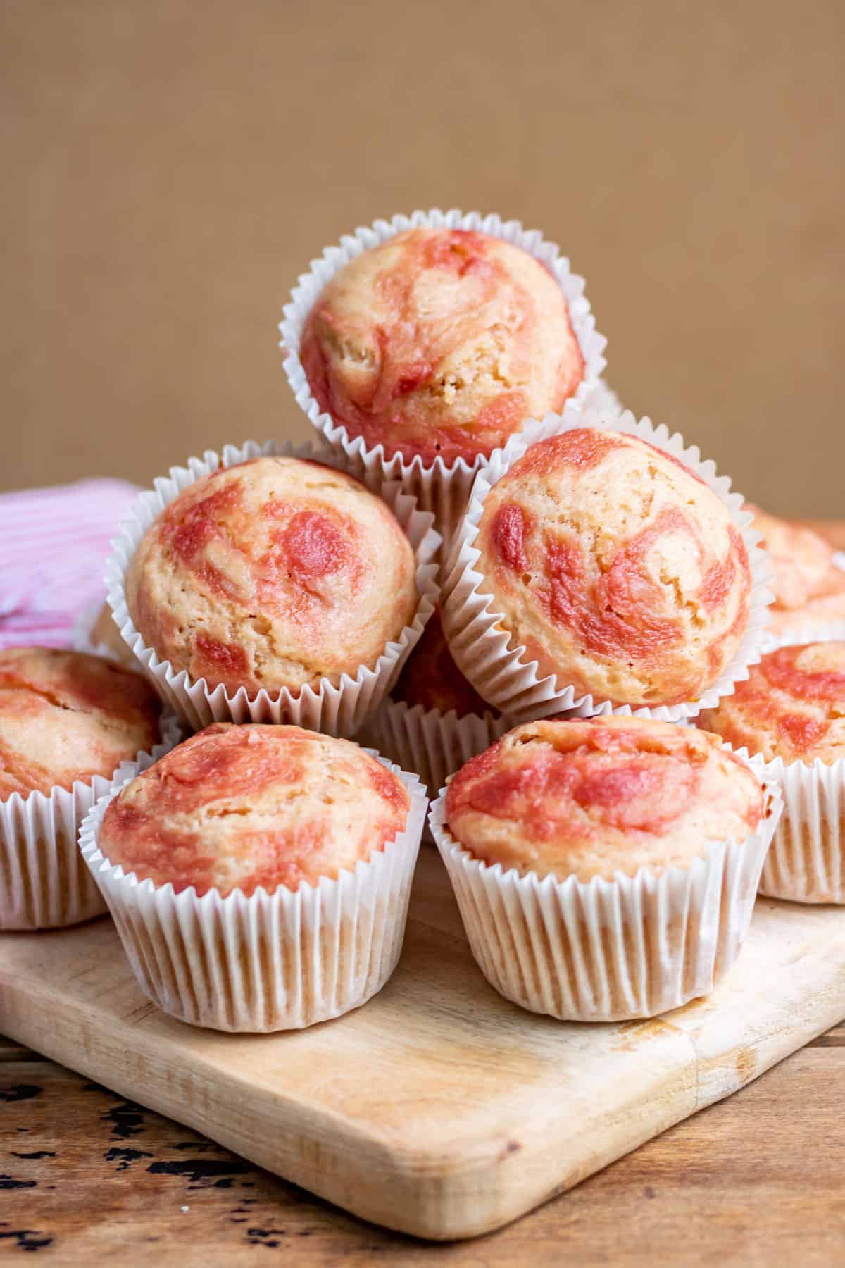 A pile of rhubarb muffins.
