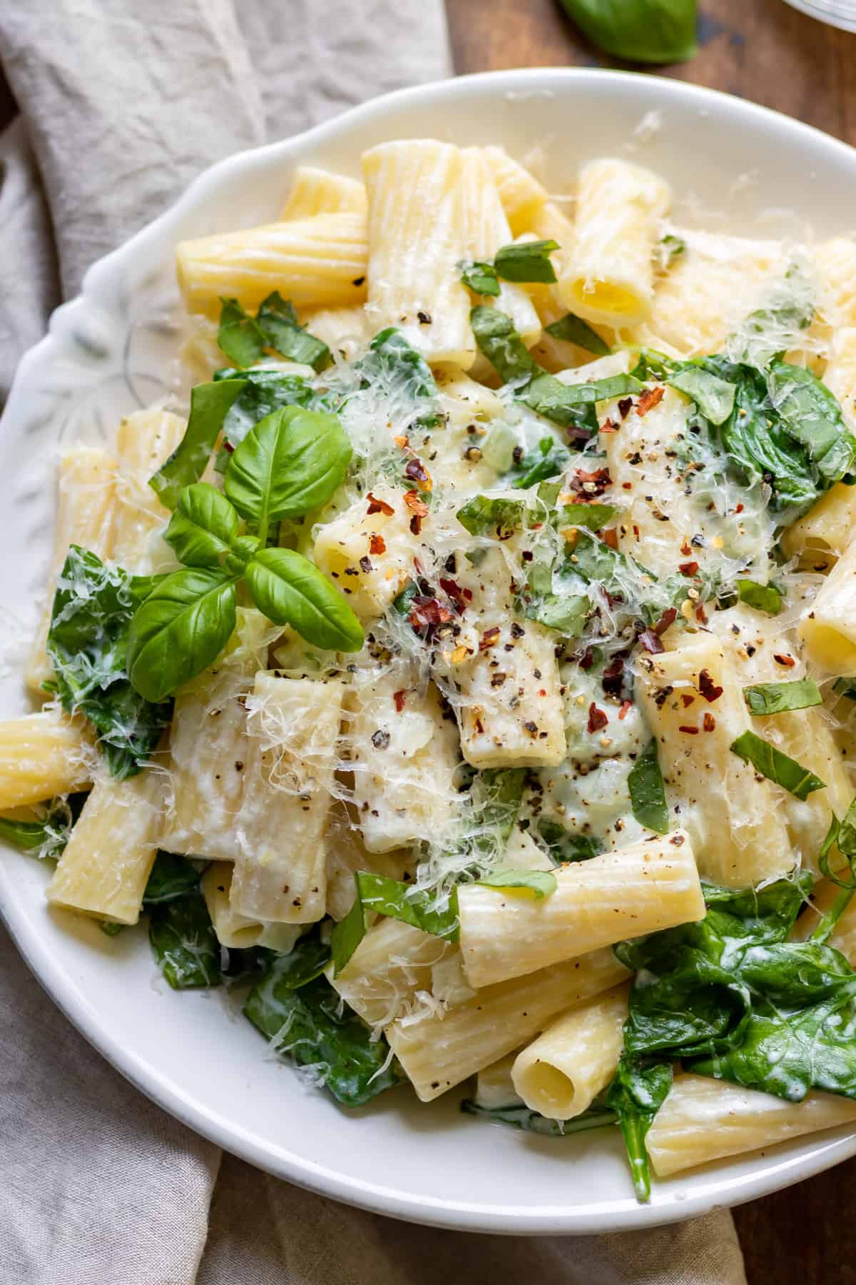 Close up of a plate of pasta.