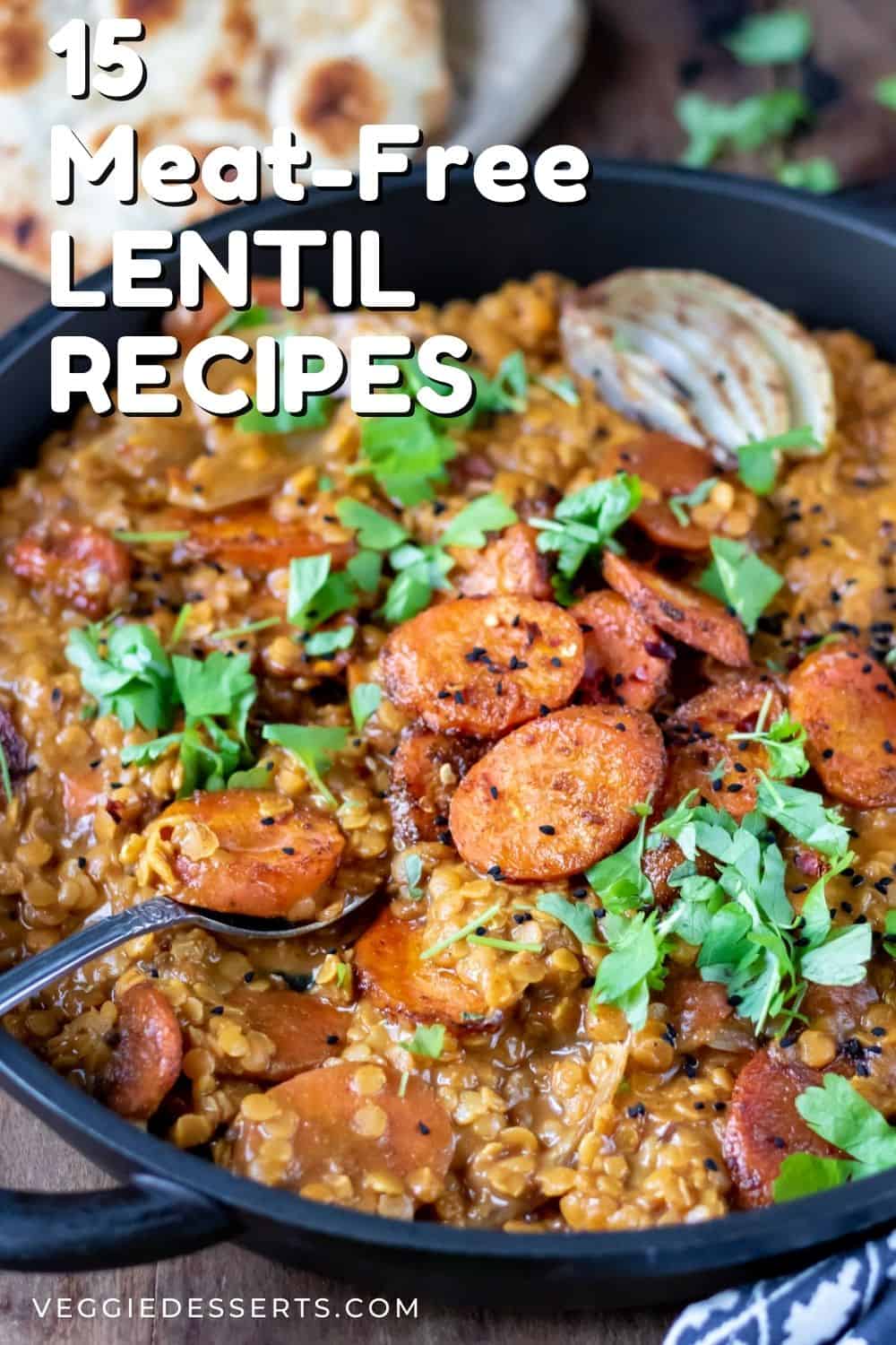 Lentil curry, with text: Lentil Recipes.