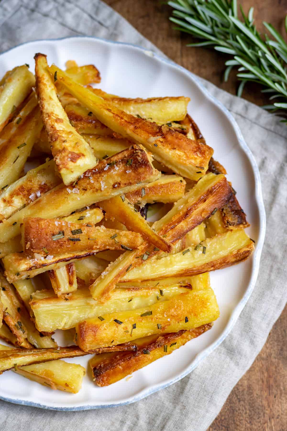 Close up of roasted parsnips.