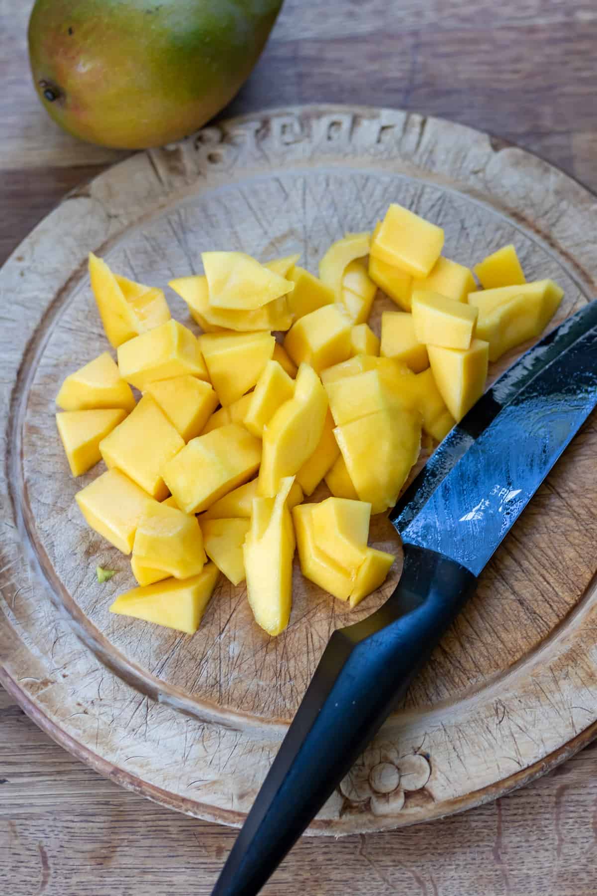 Chopped mango chunks.