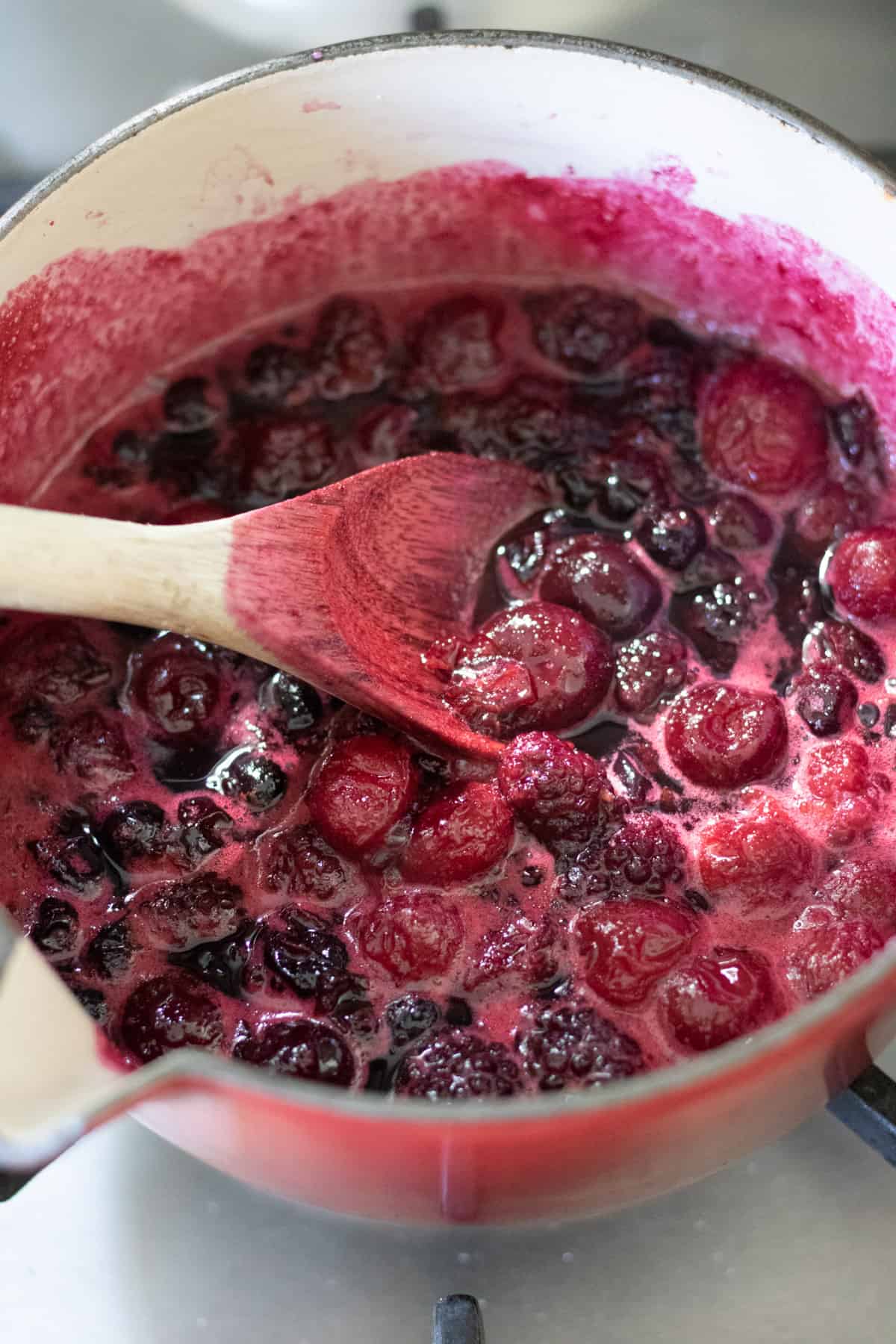 Simmering berry compote.