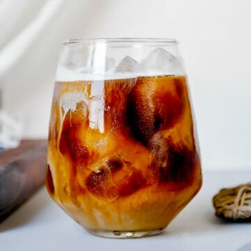 Glass of salted caramel cream cold brew.