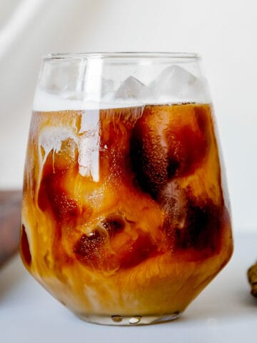 Glass of salted caramel cream cold brew.