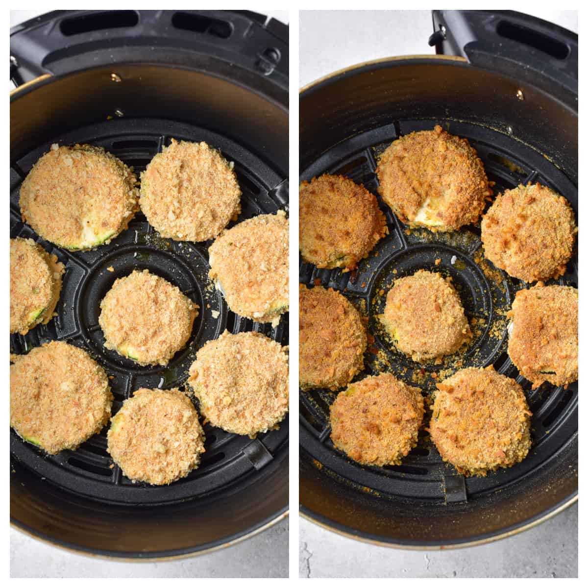 Zucchini bites cooking in the air fryer.