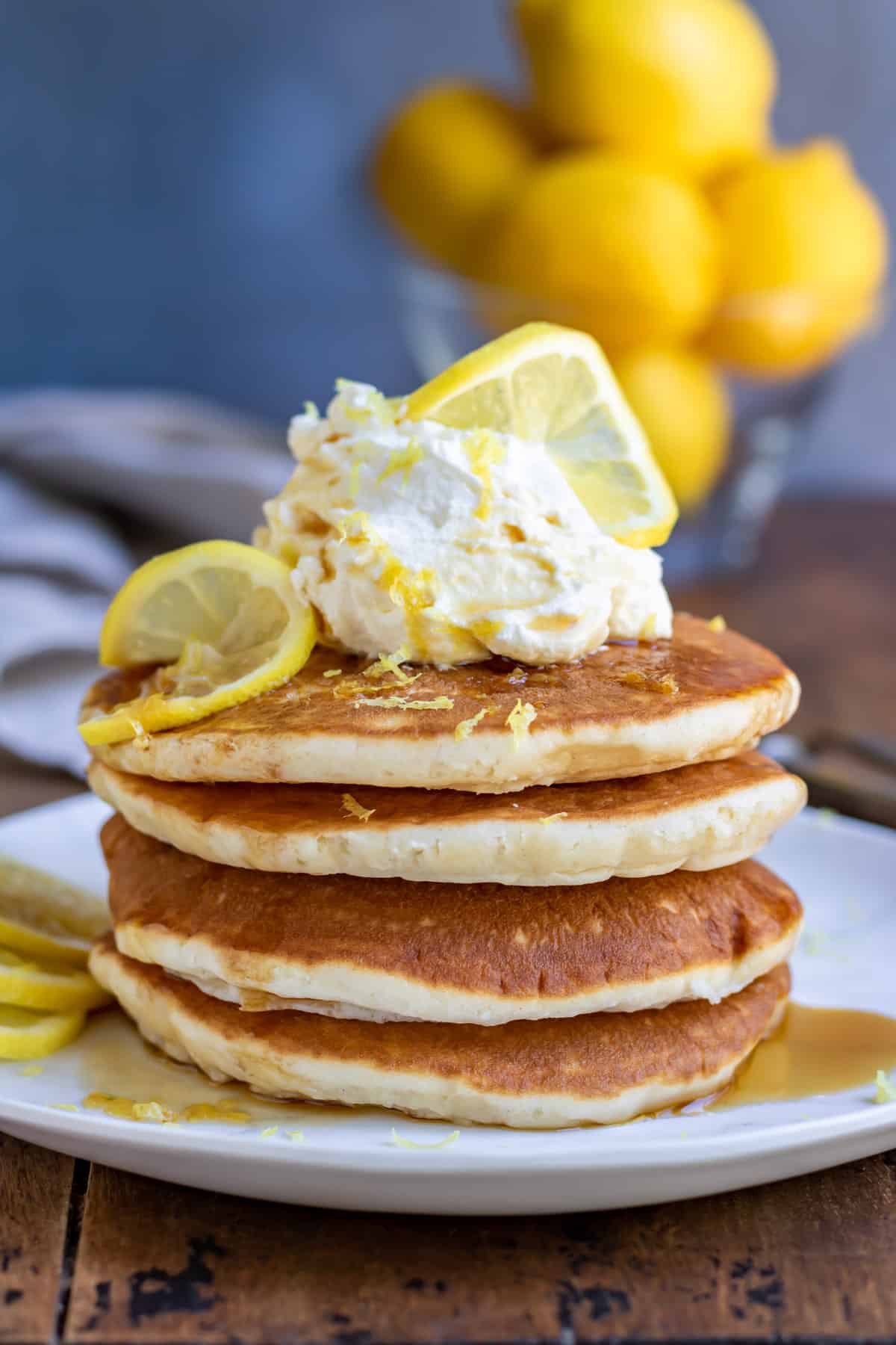 Plate of lemon pancakes.