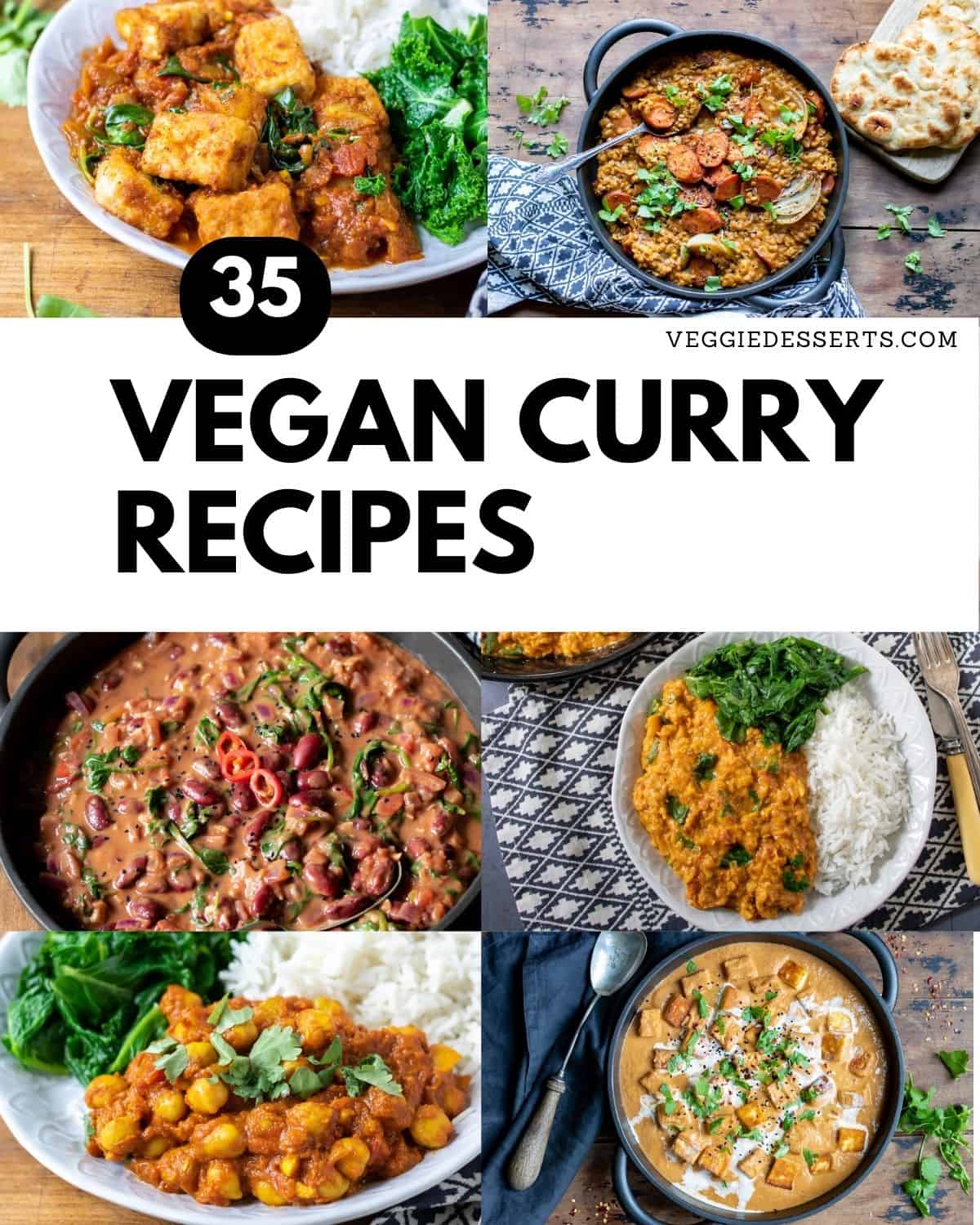 Collage of vegan curry recipes.