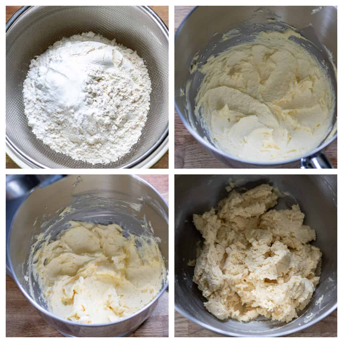 Stages of mixing the cookie dough.