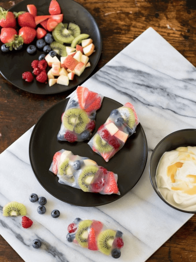 FRUIT SUMMER ROLLS WITH VANILLA YOGURT DIP STORY Veggie Desserts