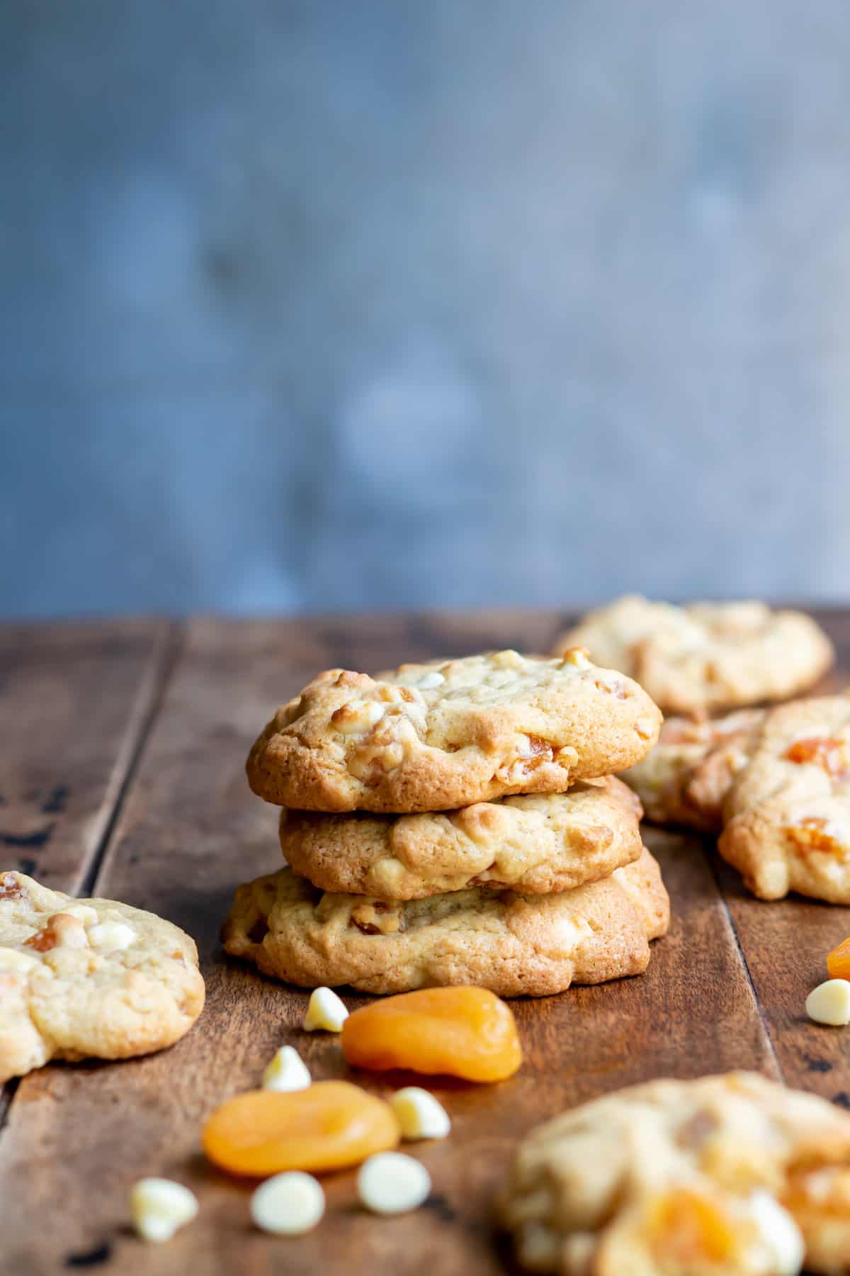 A stack of white chocolate apricot cookies.