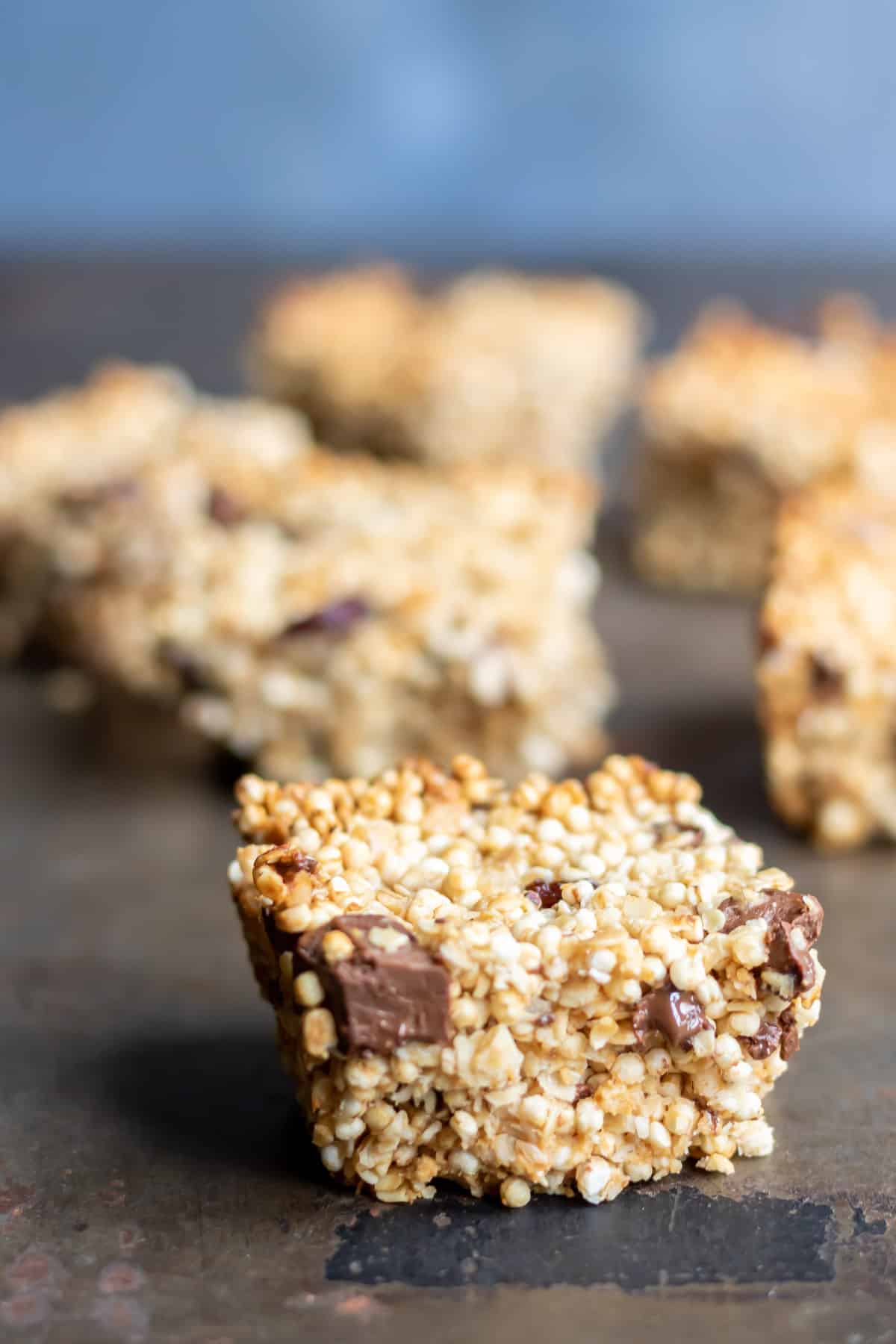 A piece of chocolate quinoa squares.