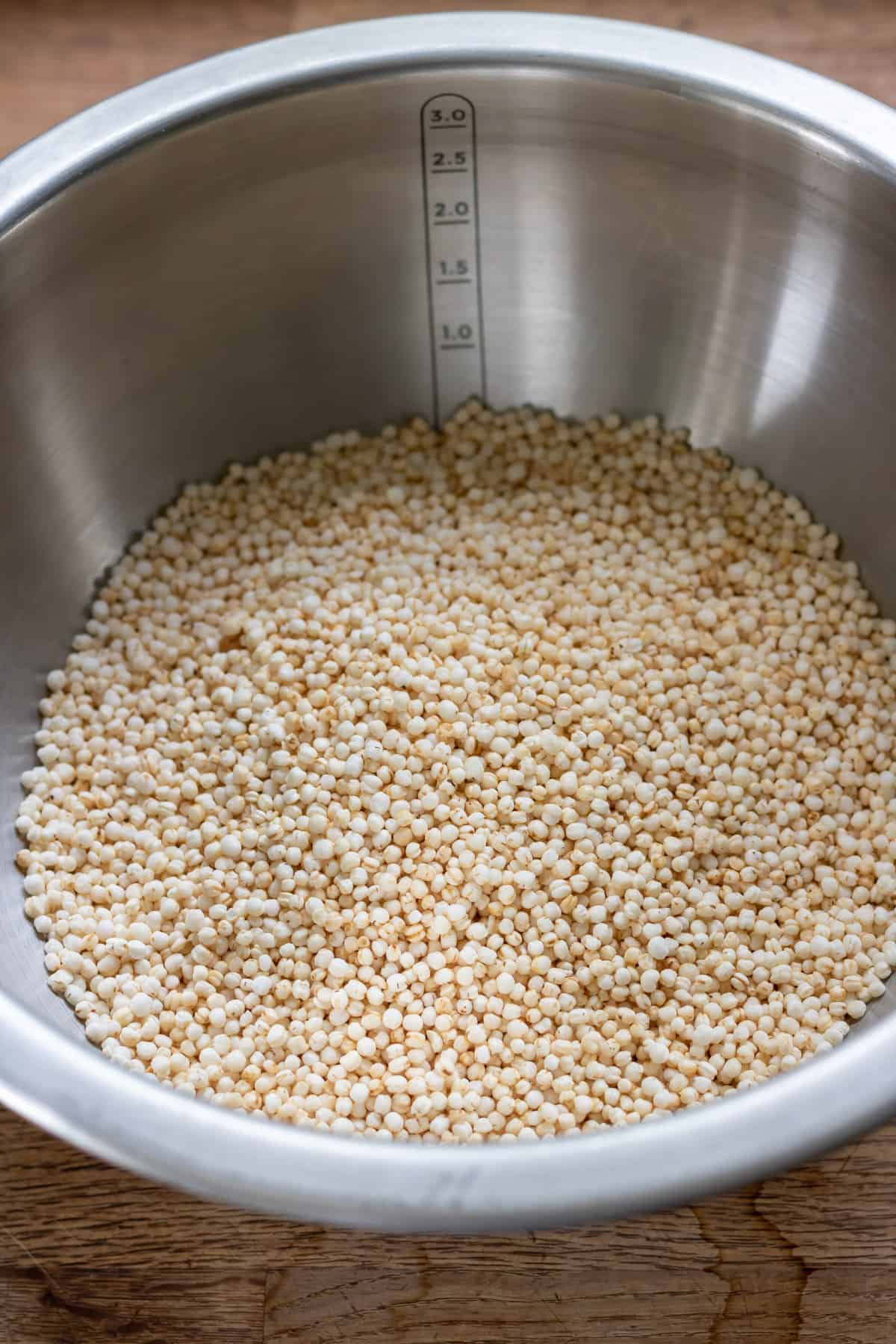 Bowl of puffed quinoa.