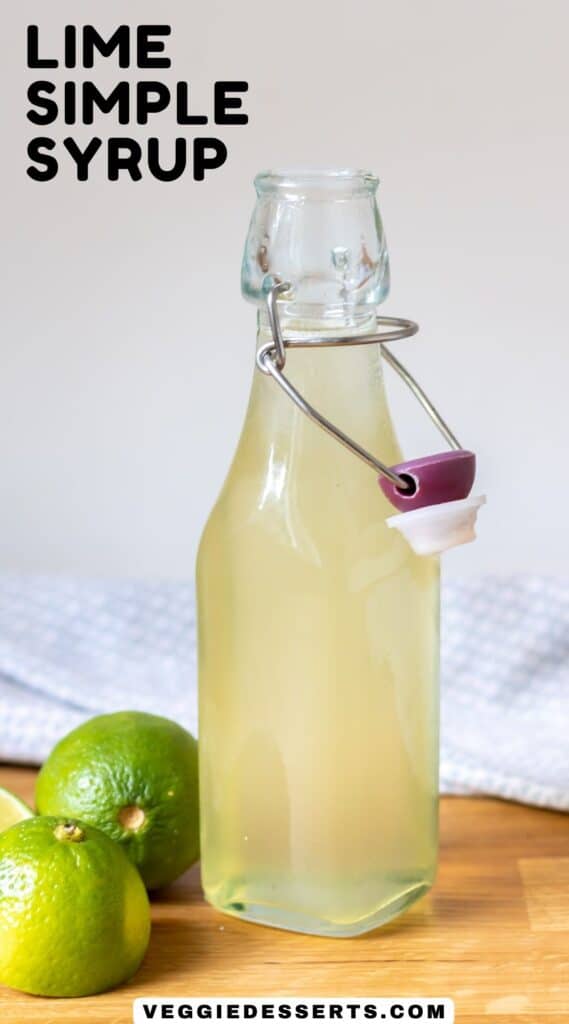 Bottle of lime syrup with text: Lime Simple Syrup.