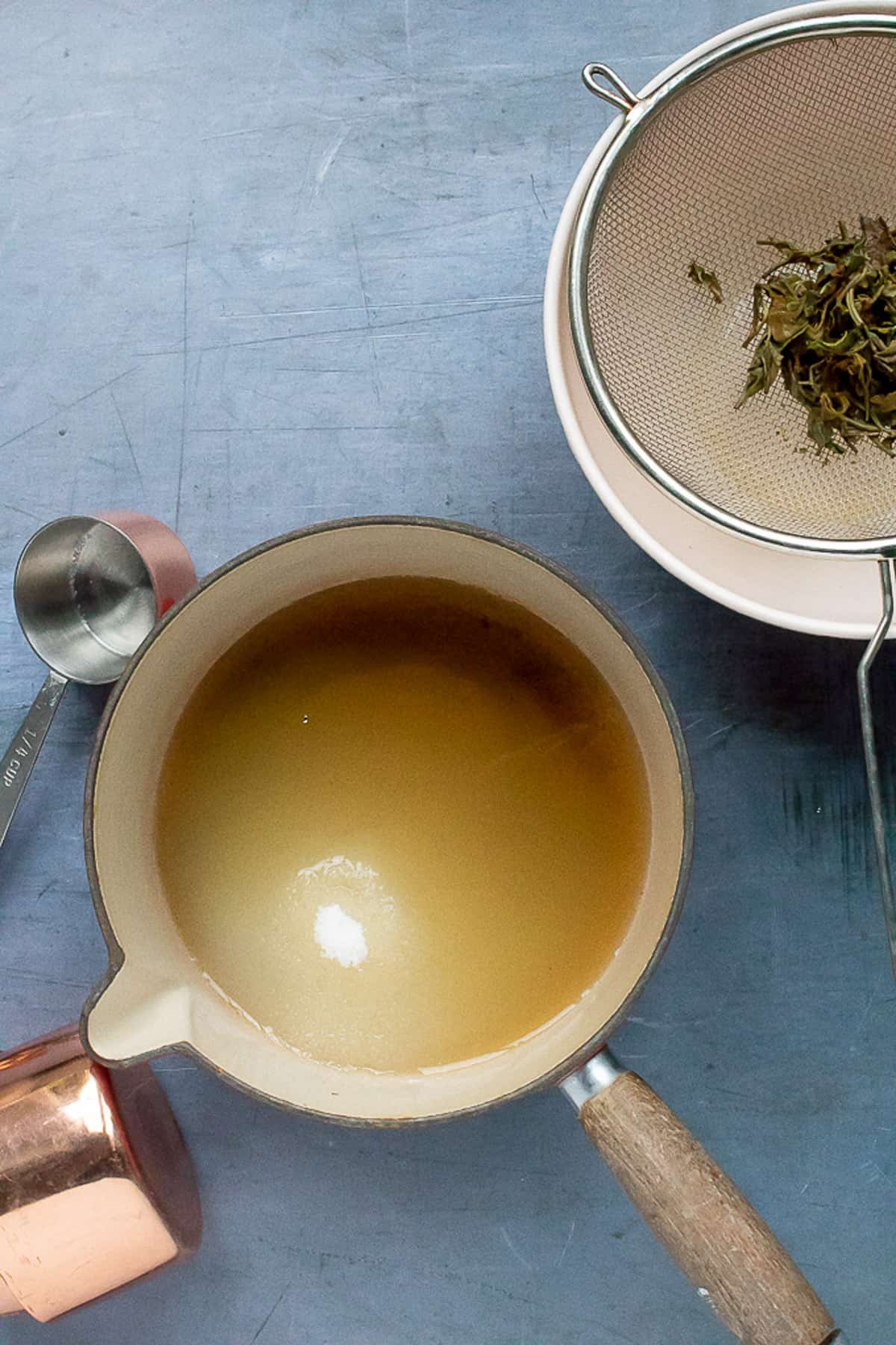 Tea and sugar in a pot.
