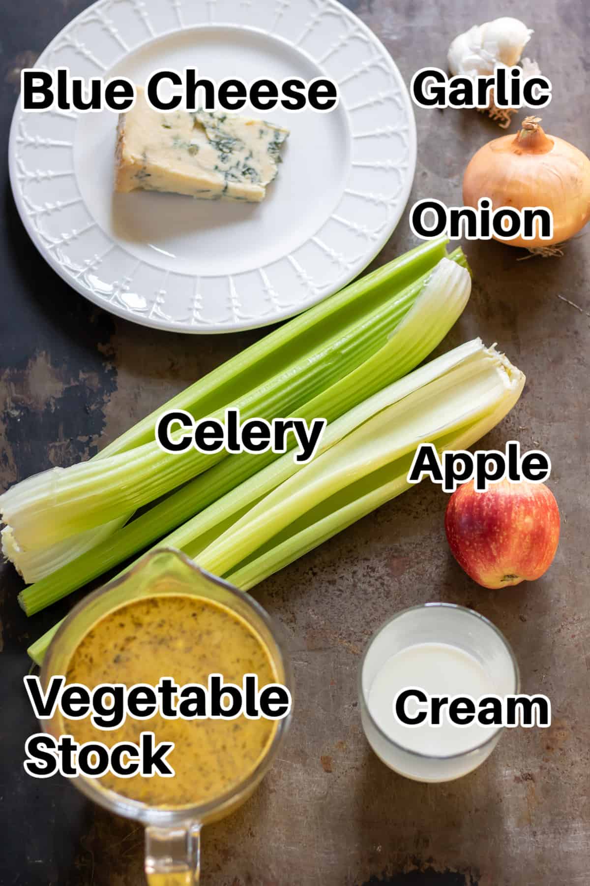 Labelled ingredients on a table.