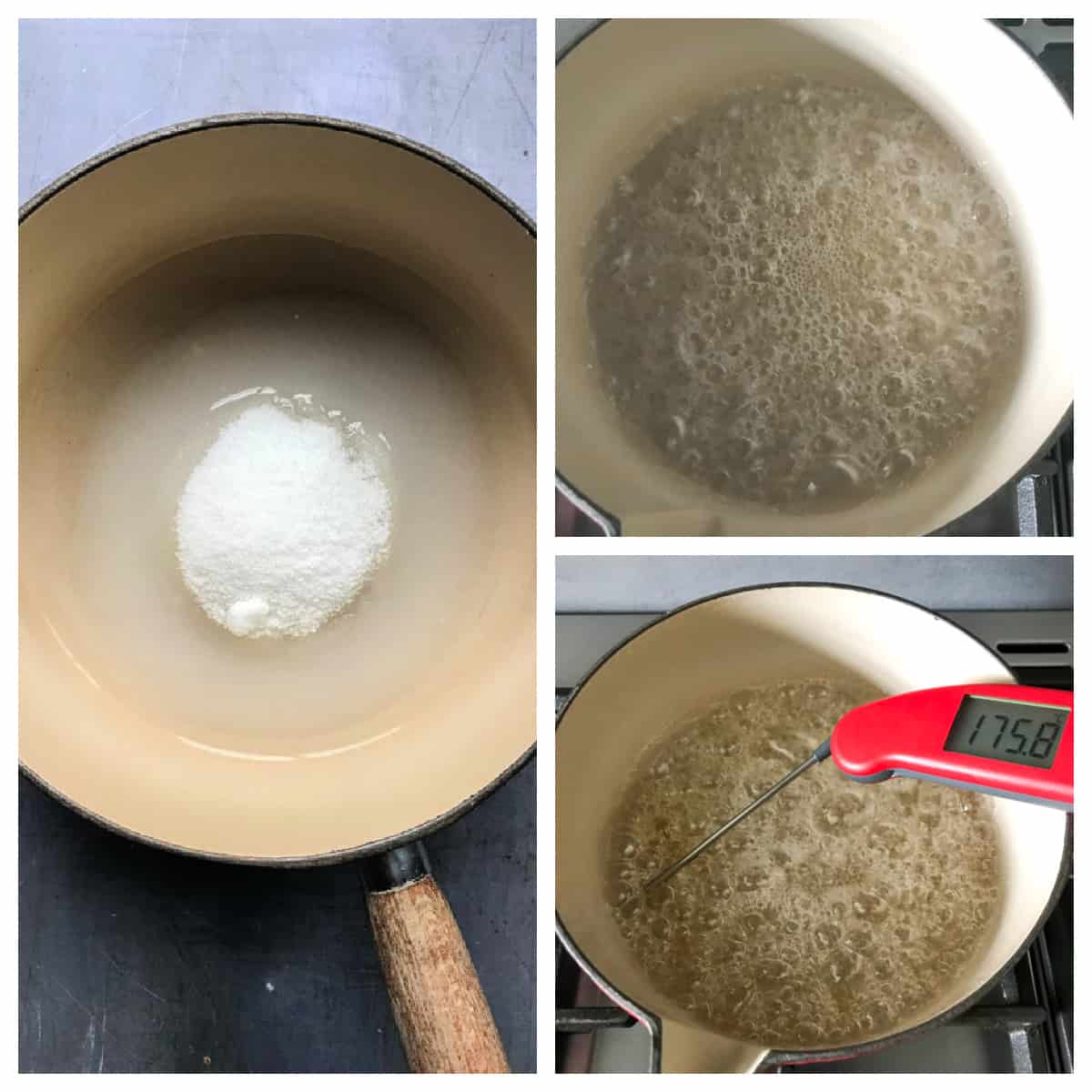 Melting the sugar and water together.