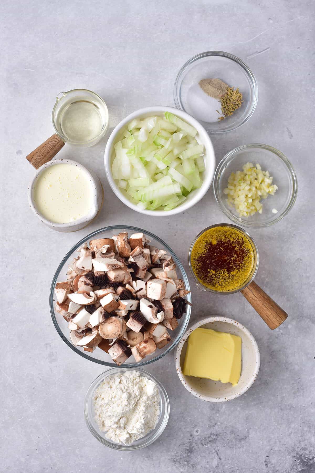 Ingredients for creamy mushroom soup.