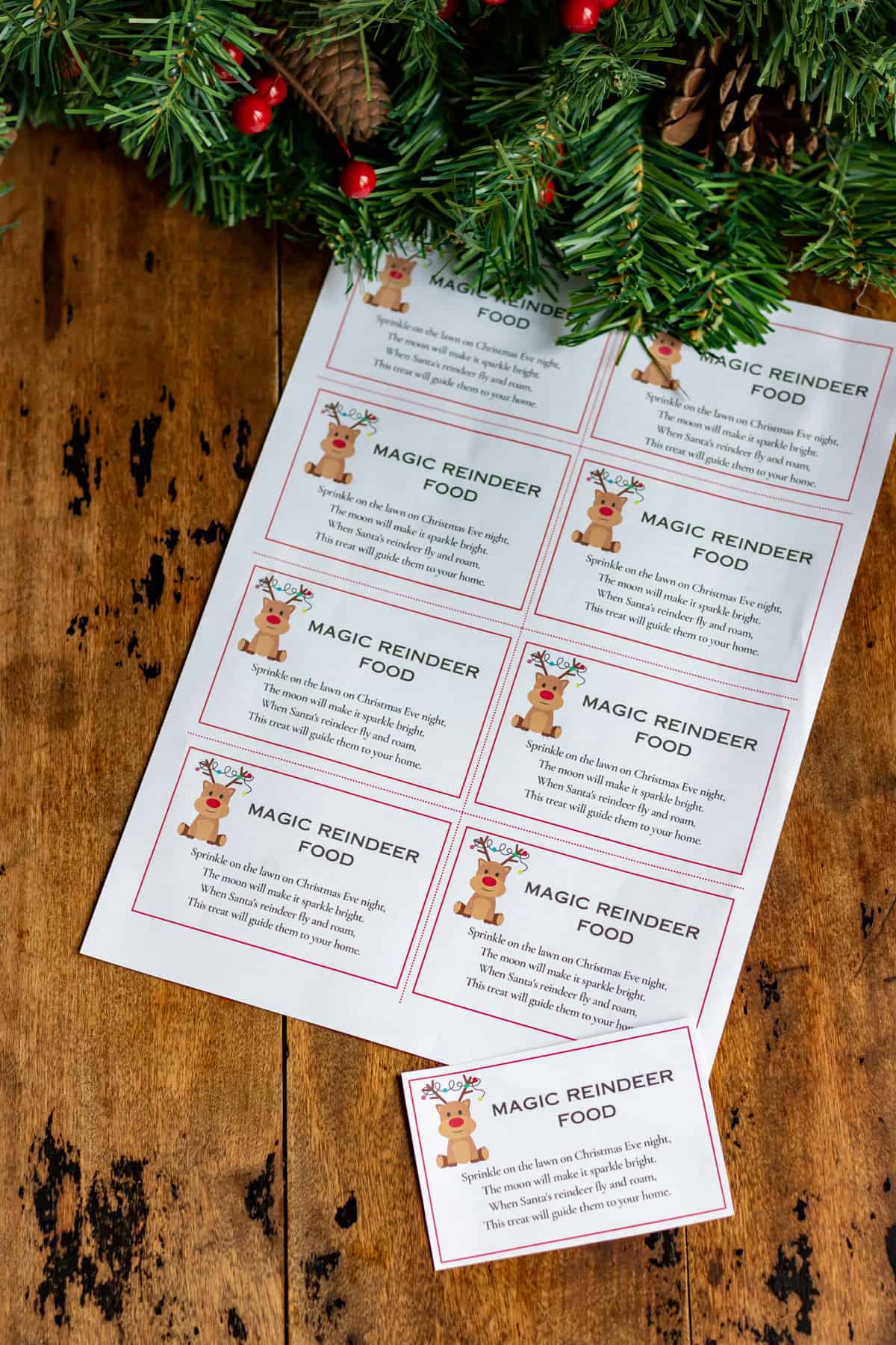 Printable tags of a Magic Reindeer Food poem.