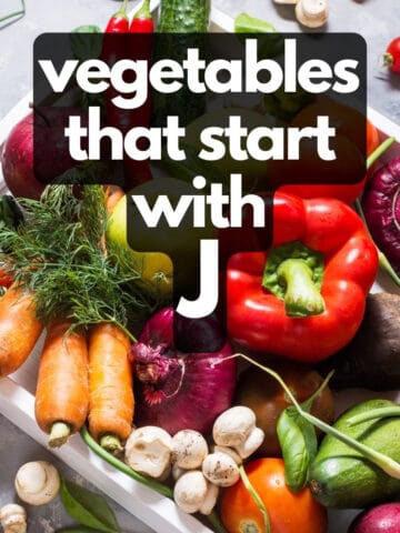 Tray of vegetables, with text: Vegetables that start with J.