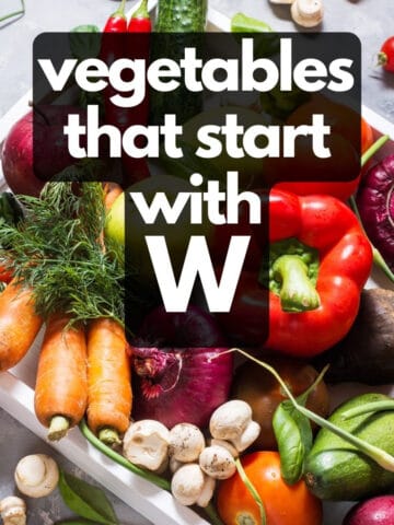 Tray of vegetables, with text: Vegetables that start with w.