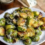 A plate of roasted gorgonzola brussels sprouts.