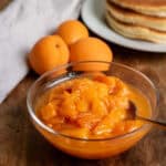 Fresh apricot compote in a bowl.