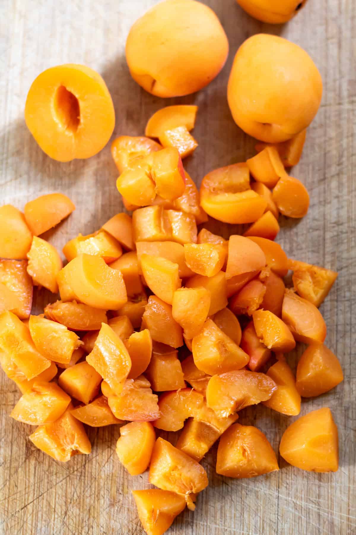 Chopping apricots.