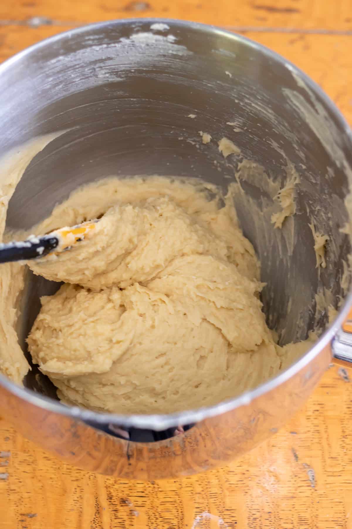 Mixing the batter by hand.