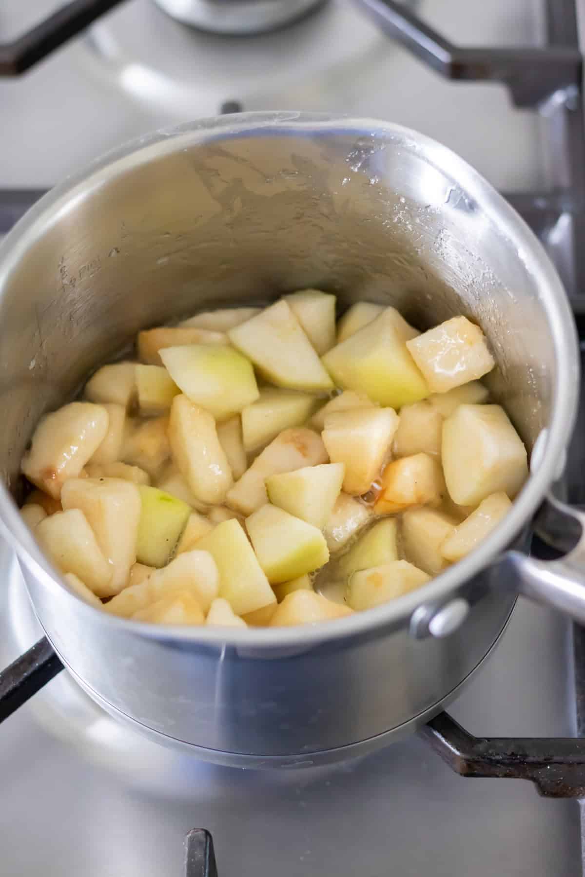 The pear compote starting to simmer.