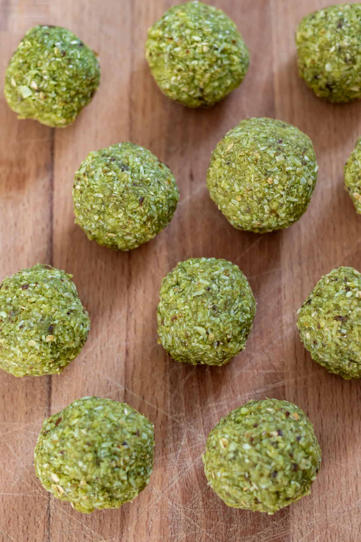 Matcha energy bites rolled into balls.