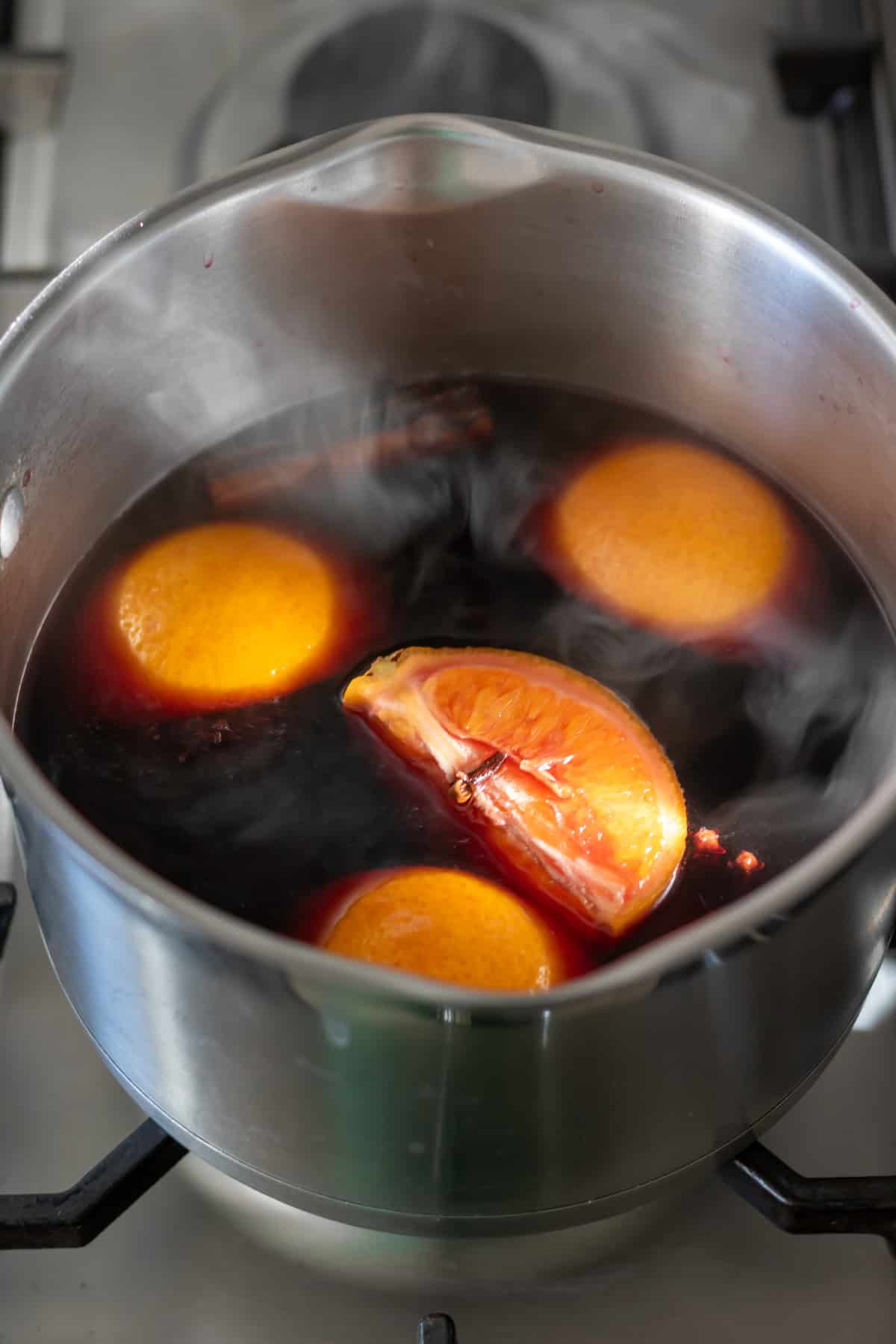 Simmering mulled wine.