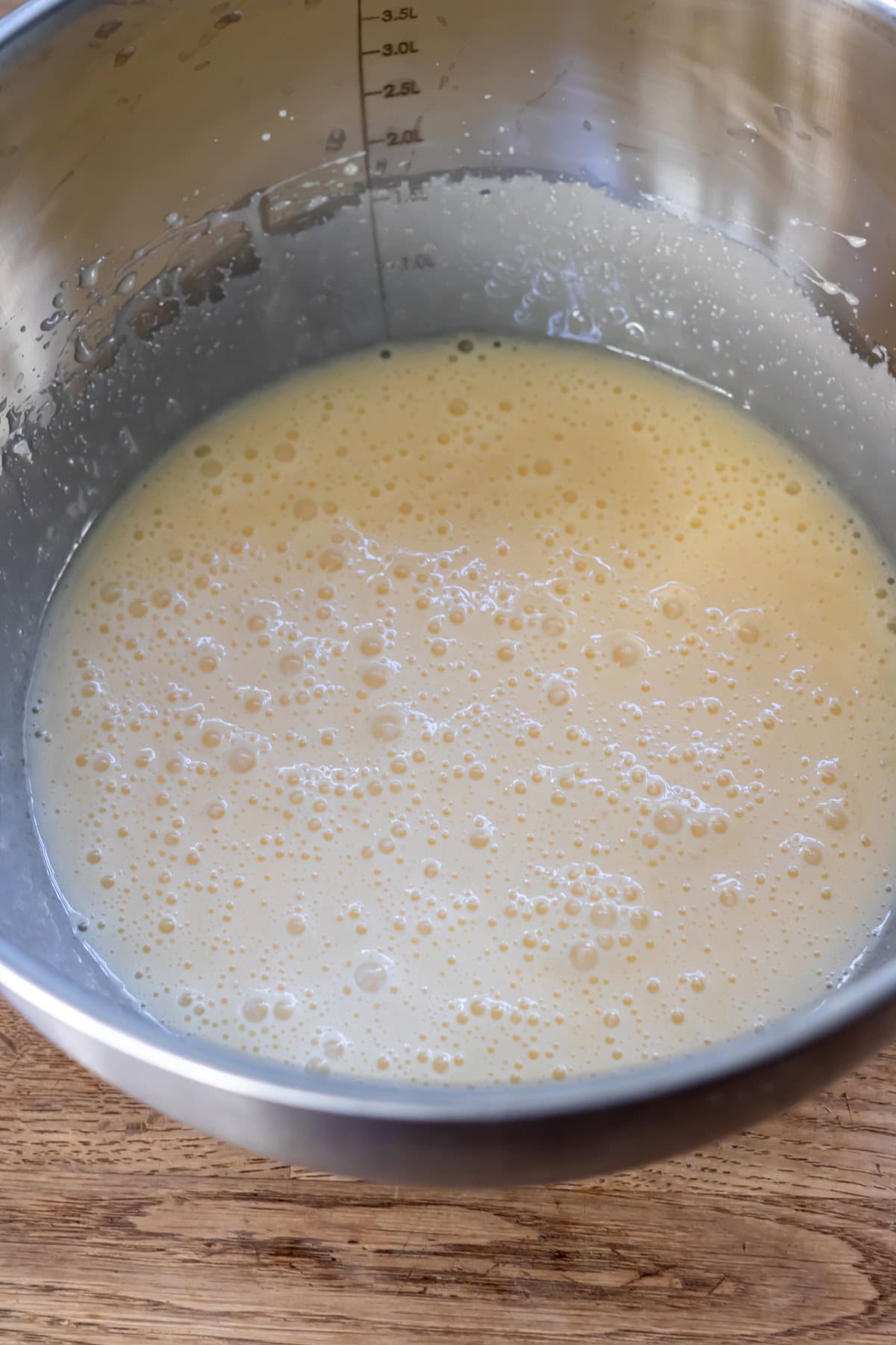 Beaten wet ingredients.