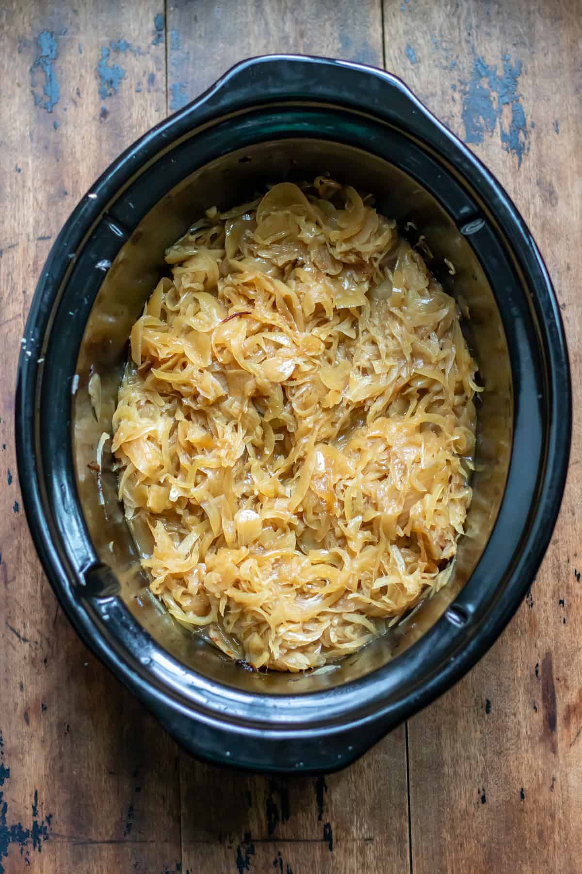 Partially caramelised onions.