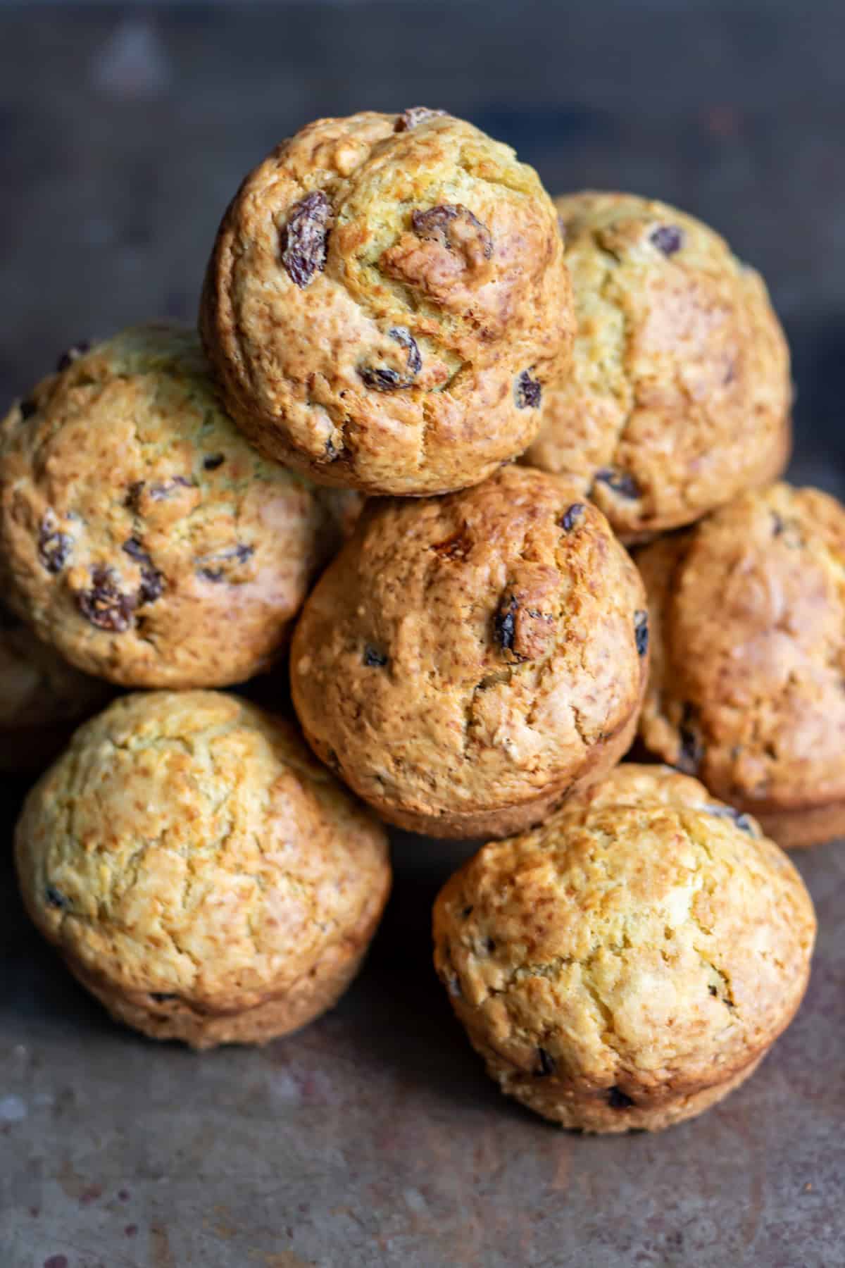 A pile of raisin soda bread muffins.