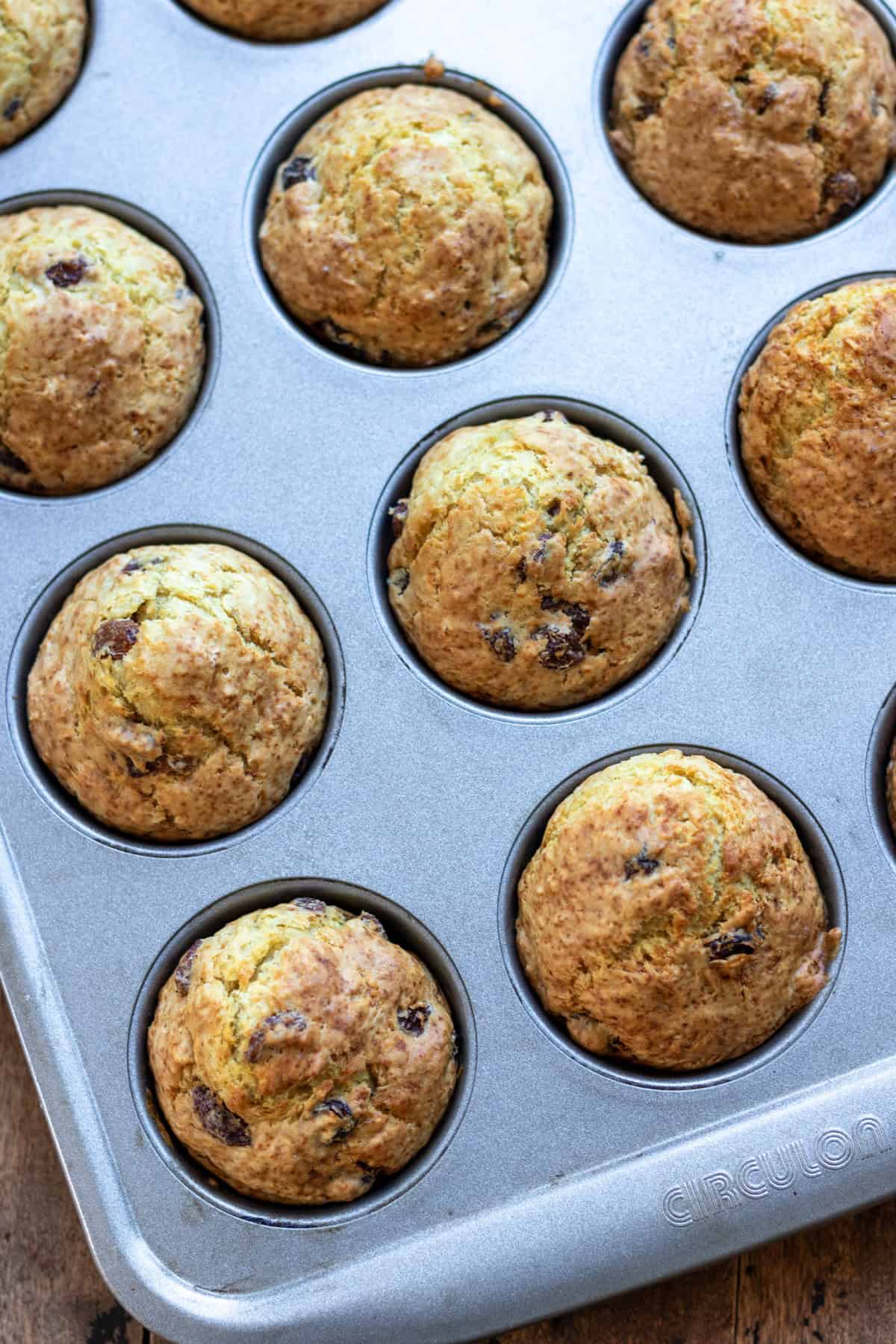 Baked soda bread muffins in the pan.