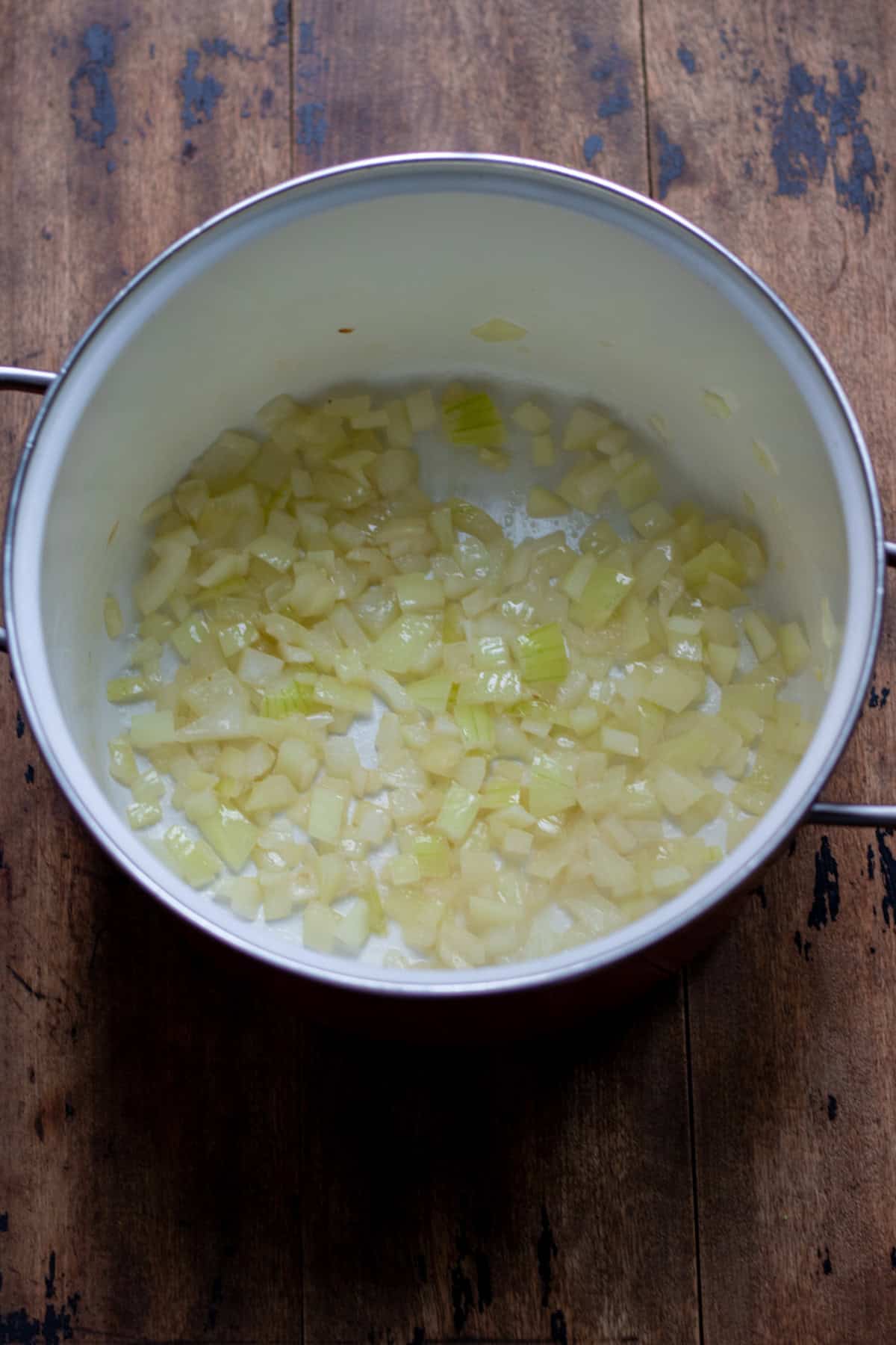 Onions cooked in the pot.