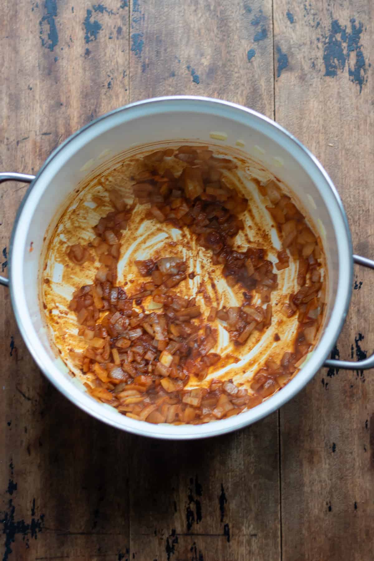 Chipotle paste stirred into the cooked onions.