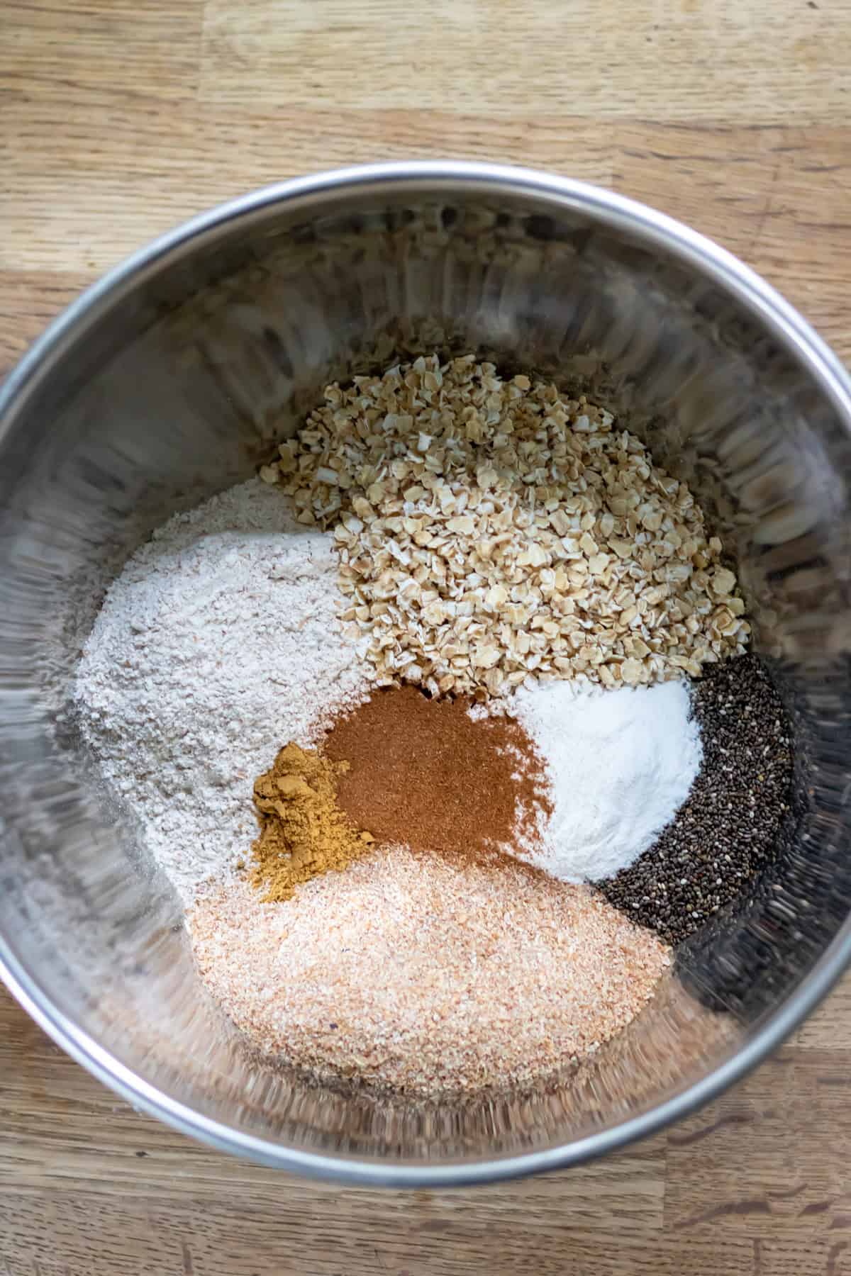 Dry ingredients in a mixing bowl.