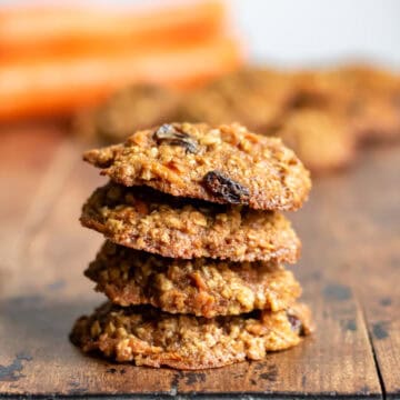 Close up of a stack of carrot cookies.