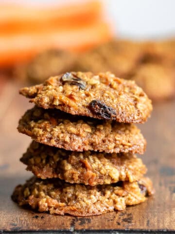 Close up of a stack of carrot cookies.