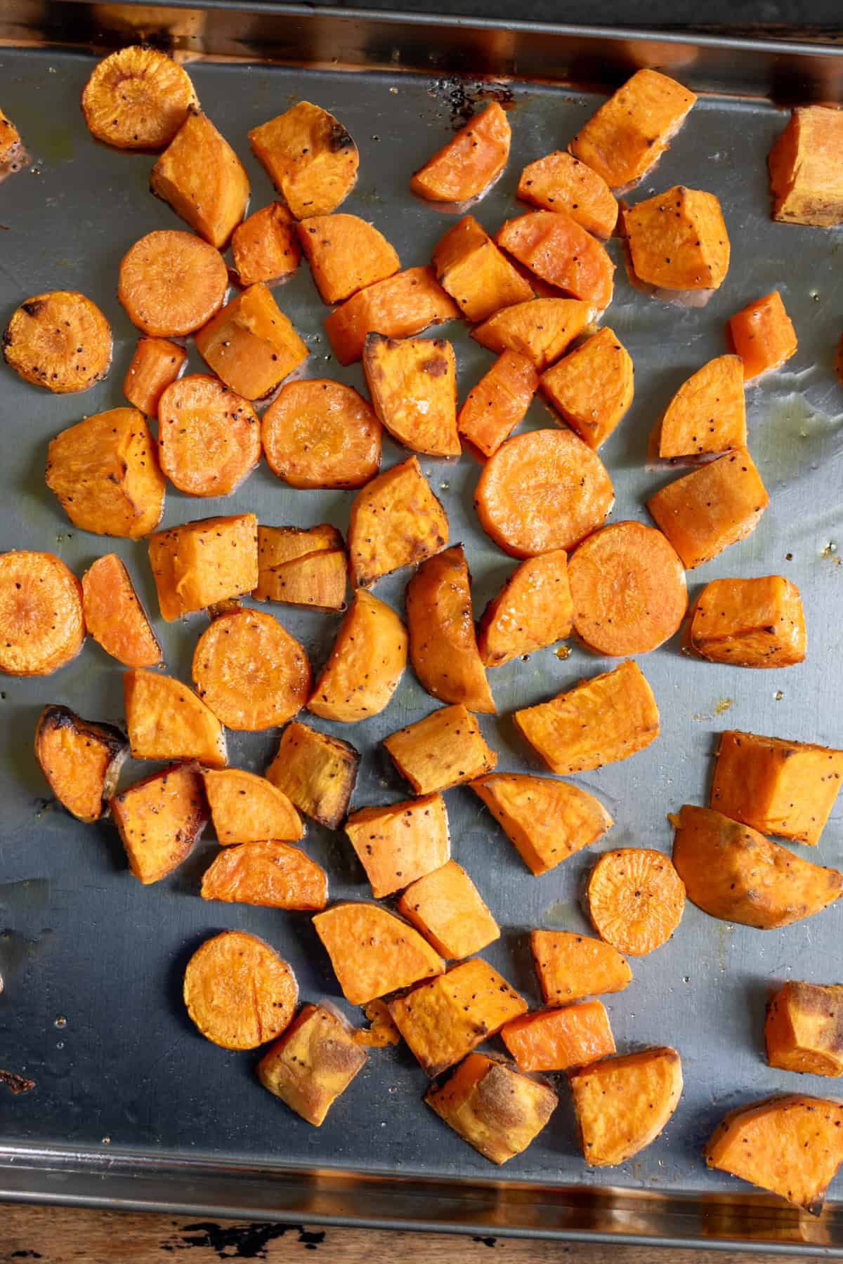 Roasted sweet potatoes and carrots.