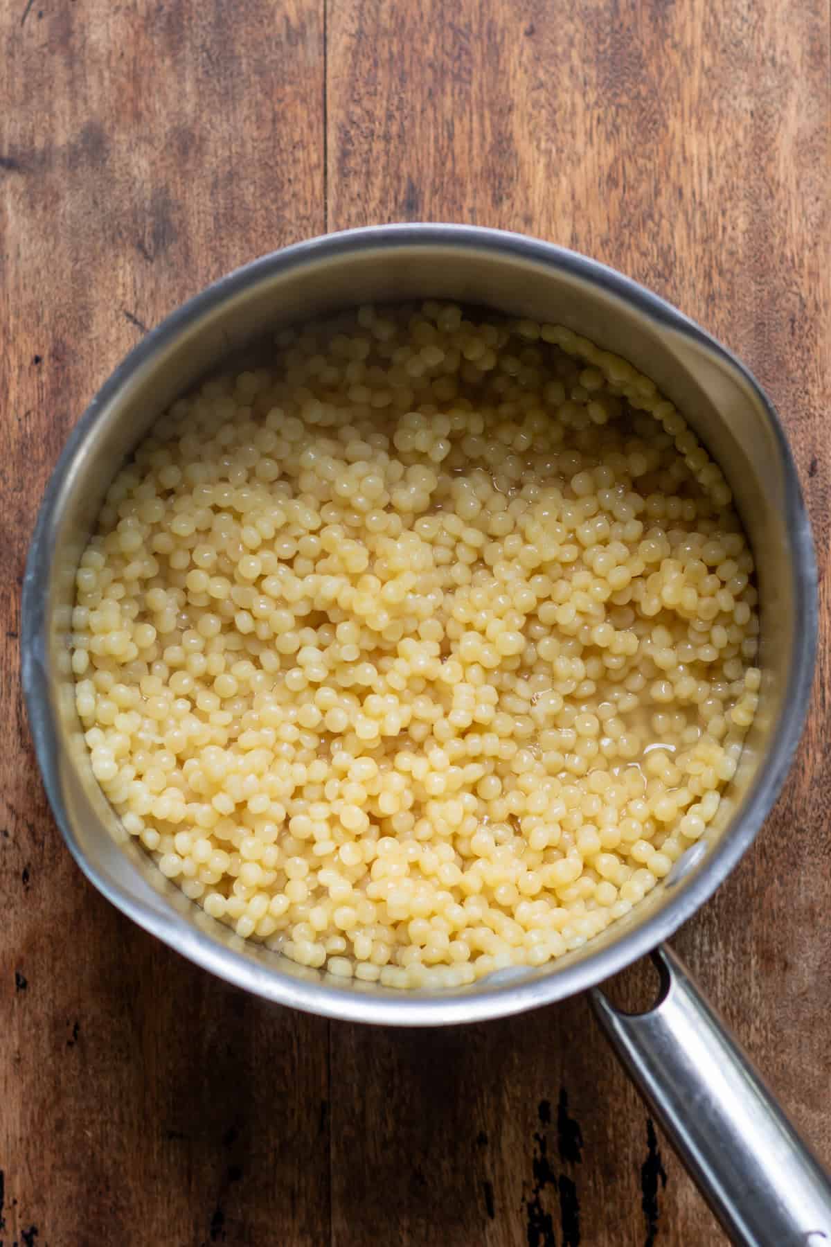 Cooked pearl couscous.