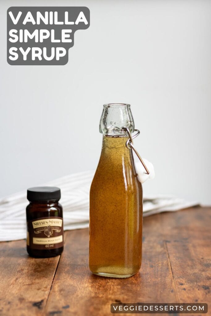 Bottle of syrup, with text: Vanilla Simple Syrup.