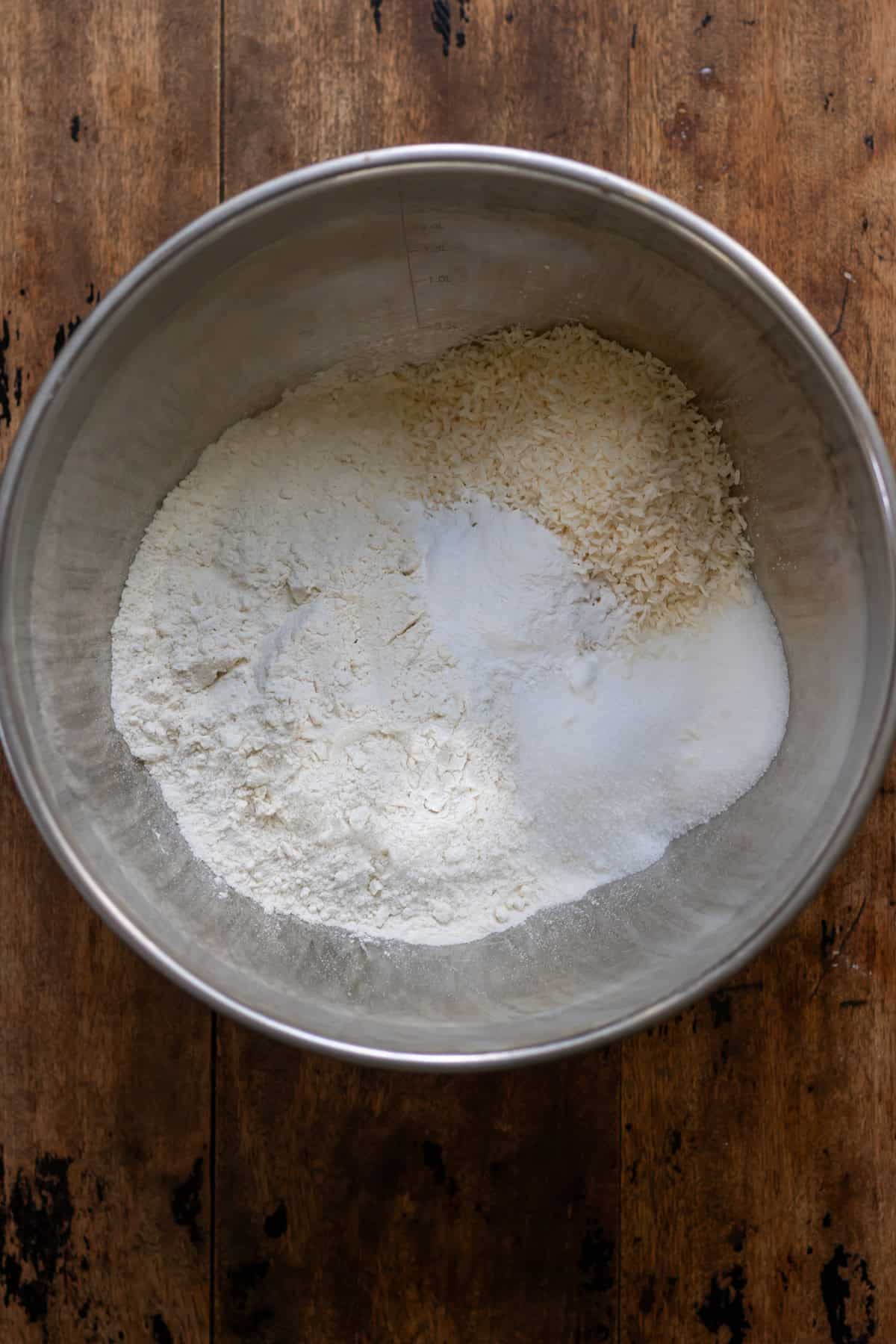 Mixing the dry ingredients.