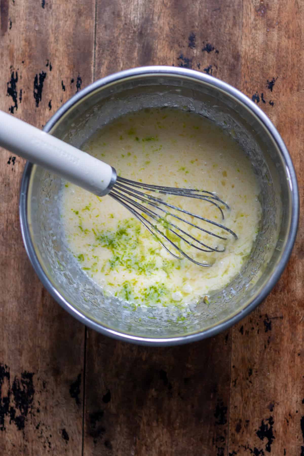 Mixing the wet ingredients.